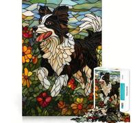 Stained Glass Border Collie 1000 Pieces Jigsaw Puzzles for Adults Thought Toy Calming Play Precise Edge Heartfelt Gift 38x26cm