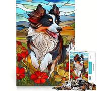 Stained Glass Border Collie Jigsaw Puzzles for Adults 1000 Pieces Pure Logic Toy Stress Free Sharp Cut Santa Wish Item 50x75cm