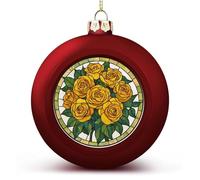 Stained Glass Bouquet of Yellow Roses Christmas Ball Ornaments Shatterproof Hanging Xmas Balls for Christmas Tree Decoration Red Xmas Tree Balls for Holiday Wedding Party