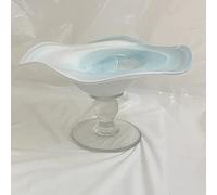 Stained Glass Bowl on Clear Base Modern Glass Plate Diameter 24 cm Height Approx. 14 cm Marbled Turquoise White