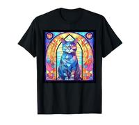 Stained Glass British Shorthair Cat Mom Dad Illustration T-Shirt