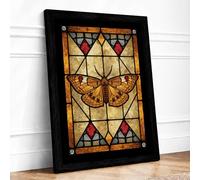 Stained Glass Butterfly Art Deco Framed Wall Art Print A1 (84.1×59.4cm) Black, Wall Decor for Living Room, Bedroom, Office & Home, Ready to Hang, Art Gift