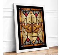 Stained Glass Butterfly Art Deco Framed Wall Art Print A1 White