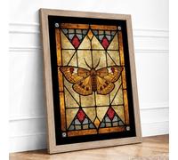 Stained Glass Butterfly Art Deco Framed Wall Art Print A3 (42×29.7cm) Oak, Wall Decor for Living Room, Bedroom, Office & Home, Ready to Hang, Art Gift