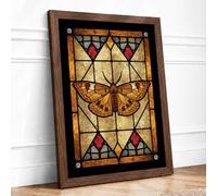 Stained Glass Butterfly Art Deco Framed Wall Art Print A4 (29.7×21cm) Walnut, Wall Decor for Living Room, Bedroom, Office & Home, Ready to Hang, Art Gift
