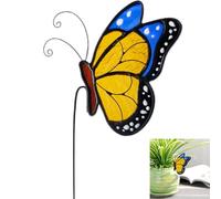 Stained Glass Butterfly Garden Suncatcher, Decorative Plant Stake for Flower Pot Art,Exquisite Handmade Gifts for Garden Plant Lovers