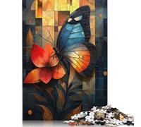 Stained Glass Butterfly on A Vibrant Flower Puzzles 1000 Pieces for Teenagers Gifts Paper Puzzle Adult Jigsaw Puzzle Jigsaw Puzzles for Adults 38x26cm/1000pcs