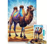 Stained Glass Camel in Desert Landscape 1000 Pieces Jigsaw Puzzles for Teenagers Boost Memory Stress Release Premium Cut Cherished Gift 38x26cm