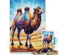 Stained Glass Camel in Desert Landscape Adults Puzzles 1000 Piece Jigsaws Mind Exercise Toy Relaxed Mind Design Assembly Santa Wish Gift 50x75cm
