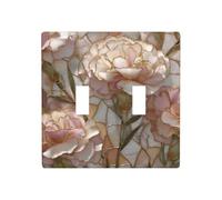 Stained Glass Carnations and Pink Roses Double Gang Toggle Light Cover Wall Plate Switch Decor Standard Size - 11.4x11.4cm