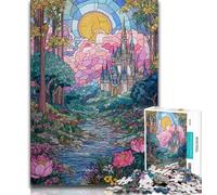 Stained Glass Castle Puzzles 1000 Pieces for Adults,Challenging Game And Family Play Wall Decoration Unique Birthday And Xmas Gifts (75x50cm)