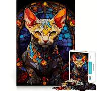 Stained Glass Cat 1000 Pieces Jigsaw Puzzles for Teenagers Brain Skill Leisure Time Exact Edge Thoughtful Gift 50x75cm