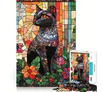 Stained Glass Cat Adults Puzzles 1000 Piece Jigsaws Mind Exercise Toy Relaxed Mind Design Assembly Santa Wish Gift 38x26cm