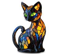 Stained Glass Cat Lamp, 3D Decorative USB Resin LED Night Light (A)