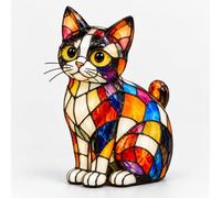 Stained Glass Cat Lamp, 3D Decorative USB Resin LED Night Light (G) | Vintage style, energy efficiency class A, soft warm light, animal-themed home decor, A unique gift for cat lovers
