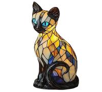Stained Glass Cat Lamp, Cat Lamp, Decorative Resin LED Night Light for Cats Lovers, USB Vintage 3D Table Lamp Cozy Glow for Desk & Mantel - Fun Gift for Pet Owners (B)