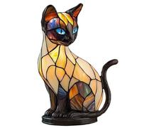 Stained Glass Cat Lamp, Cat Lamp, Decorative Resin LED Night Light for Cats Lovers, USB Vintage 3D Table Lamp Cozy Glow for Desk & Mantel - Fun Gift for Pet Owners (A)