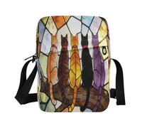Stained Glass Cat Pattern Polyester Crossbody Bag 6.6 * 9.4 * 2.5in Multi Compartment Shoulder Sling Purse for Daily Outdoor Travel School & Casual Gift