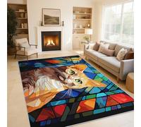 Stained Glass Cat Rugs Living Room Large 80x150, Abstract Art Area Rugs for Bedroom, Patterned Short Pile Non Slip Machine Washable Carpet, Home Decor C-M3