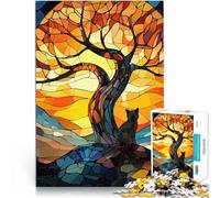 Stained Glass Cat & Treeteenagers Puzzles 1000 Piece Jigsaws Educational Games Fun at Home Activities, Birthday Present,Travel Gifts, 38x26cm