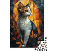 Stained Glass Cat with Autumn Glow 1000 Piece Puzzle for Relaxing Weekends, 38x26cm/1000pcs