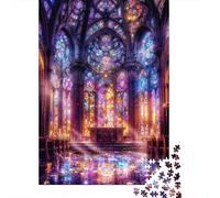Stained Glass Cathedral 1000 Piece Extra-thick Cardboard Diy Jigsaw Puzzle Adults Kids 12 Years Up Fun Challenging Family Game Beautiful Decoration 52x38cm/1000pcs