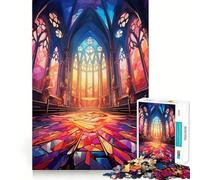 Stained Glass Cathedral Adults Puzzles 1000 Piece Jigsaws Mind Exercise Toy Relaxed Mind Design Assembly Santa Wish Gift 38x26cm