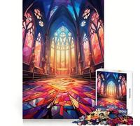 Stained Glass Cathedral Adults Puzzles 1000 Piece Jigsaws Mind Exercise Toy Relaxed Mind Design Assembly Santa Wish Gift 38x26cm