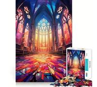 Stained Glass Cathedral Jigsaw Puzzles 1000 Pieces for Teenagers Mind Skill Toy Casual Fun Design Assembly Stylish Gift 38x52cm
