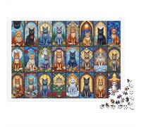Stained Glass Cats 1000 Pc Sturdy Cardboard Jigsaw Puzzle for Collectors, Ultra Difficult Puzzle, Party Game, Best Gift for Puzzle Lovers 38x26cm/1000pcs