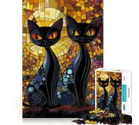 Stained Glass Cats 1000 Piece Jigsaw Puzzles for Adults Jigsaw Strong Logic Toy Group Play Clear Edge Perfect Present 38x26cm