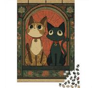 Stained Glass Cats Art Print Jigsaw Puzzles Puzzle for Adults Kids. 1000 Pieces Impossible Challenge Toy Educational Games Home Decoration for Educational Games Gifts 52x38cm/1000pcs