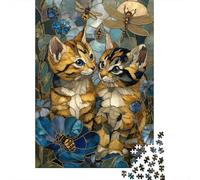Stained Glass Cats Garden Jigsaw Puzzles Puzzles for Adults Kids. 1000 Piece Impossible Challenge Toy Educational Game Home Decoration for Educational Games Gifts 70x50cm/1000pcs