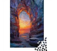 Stained Glass Cave Archway Sunset 1000-Piece Puzzle for Adults, 70x50cm/1000pcs, Clean White Cardboard for Sorting; A Weekend Activity at Your Own Pace