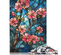 Stained Glass Cherry Blossom Jigsaw Puzzles Puzzles for Adults Kids. 1000 Pieces Great Gifts Challenge Toy Educational Games Home Decoration for Educational Games Gifts 1000pcs (75x50cm)