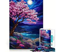 Stained Glass Cherry Blossom Night 1000 Piece Jigsaw Puzzles for Adults Teenagers Cognitive Toy Leisure Fun Pattern Assembly Festive Gift 50x75cm
