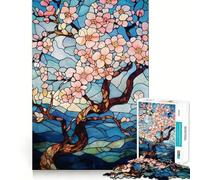 Stained Glass Cherry Blossom Tree Adults Puzzles 1000 Piece Jigsaws Reason Skill Toy Slow Enjoy Exact Cut Art Collection Piece 38x52cm
