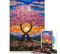 Stained Glass Cherry Blossom Tree Jigsaw Puzzles 1000 Piece for Teenagers Mind Skill Toy Cozy Relax Design Assembly Thoughtful Gift 38x52cm