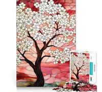 Stained Glass Cherry Blossom Tree Landscape 1000 Pieces Jigsaw Puzzles for Adults Thought Toy Calming Play Precise Edge Heartfelt Gift 38x26cm