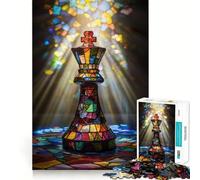 Stained Glass Chess King 1000 Pieces Jigsaw Puzzles for Adults Thought Toy Calming Play Precise Edge Heartfelt Gift 50x75cm