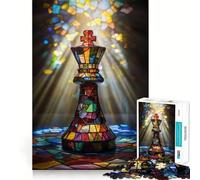 Stained Glass Chess King 1000 Pieces Jigsaw Puzzles for Teenagers Mind Skill Toy Leisure Fun Design Assembly Elegant Gift 38x26cm