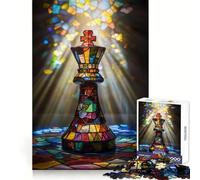 Stained Glass Chess King 1000 Pieces Jigsaw Puzzles for Teenagers Mind Skill Toy Leisure Fun Design Assembly Elegant Gift 38x26cm