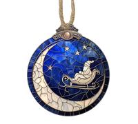 Stained Glass Christmas Decorations Santa White Moon Star For Window Tree Hanging Ornaments Blue Xmas Women Men Mom Friend Wreath And Garland (Blue3, 10x10cm)
