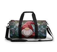 Stained Glass Christmas Gnome Travel Gym Bag for Women Men Cylindrical Duffle Bag Sport Workout Bag with Shoulder Strap