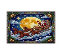 Stained Glass Christmas Irish Setter Dog Sledding Jigsaw Puzzles for Adults 1000 Piece, Xmas Santa Wooden Printed Puzzles, Weid Pattern Decorations for Entertainment Party