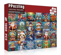 Stained Glass Christmas Puzzles for Adults 1000 Pieces,Christmas Jigsaw Puzzle Collection Features Santa Claus Dog Cat Snowman, Winter Funny Mosaic Christmas Vacation Puzzle