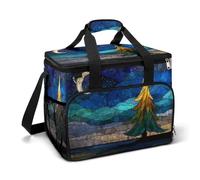 Stained Glass Christmas Tree in Moonlight Camping Cooler Bag Insulated Beach Coolers Portable Leak Proof Bags with Shoulder Strap