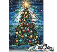 Stained Glass Christmas Tree Jigsaw Puzzles Puzzle for Adults Kids. 1000 Piece Great Gifts Challenge Toy Educational Game Home Decoration for Educational Games Gifts 1000pcs (40x28cm)