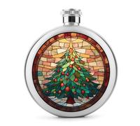Stained Glass Christmas Tree Stainless Steel Hip Flask for Liquor, Round Pocket Portable Wine Flask for Drink 5 Oz