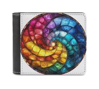 Stained Glass Circular Rainbow Spiral Soft PU Leather Bifold Wallet, Coin Purse Credit Pass Case, Durable Card-Holder Slim Billfold for Men Woman Money Storage